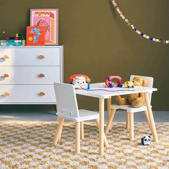sweeek - Vierkante kindertafel met 2 stoelen, dennenhouten poten van Sweeek — afbeelding 3