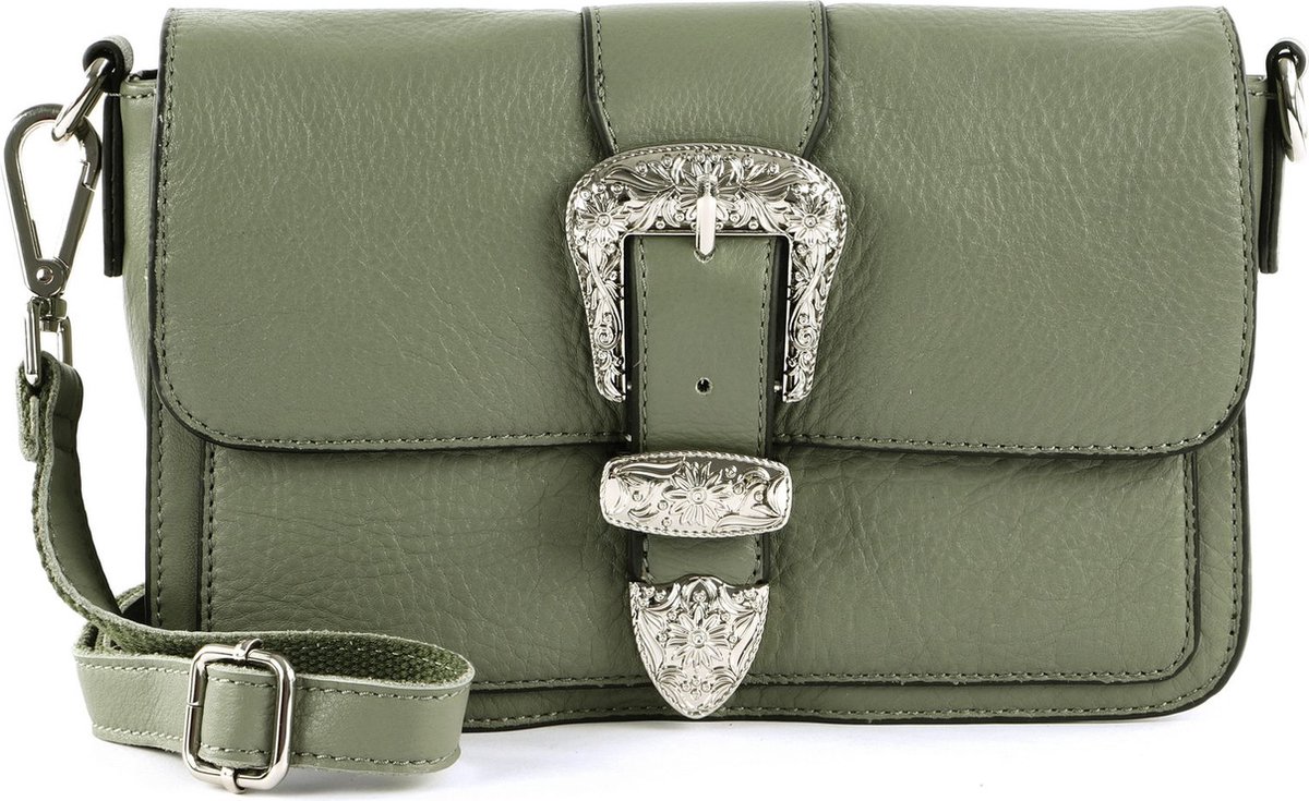 FREDsBRUDER Leren Schoudertas Kesey Flapover Crossbody Sage Kaki