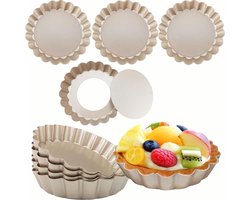 foto van 8 stuks - Eiertaartvormen - Quichevormpjes - Mini Quichevormpjes - voor kleine tarteletvormpjes - fruitcakevorm - quiches - muffins tartelette vormen - Anti-aanbak mini taartvormpjes van koolstofstaal - Herbruikbare muffinvorm cakegereedschap - 10*2*