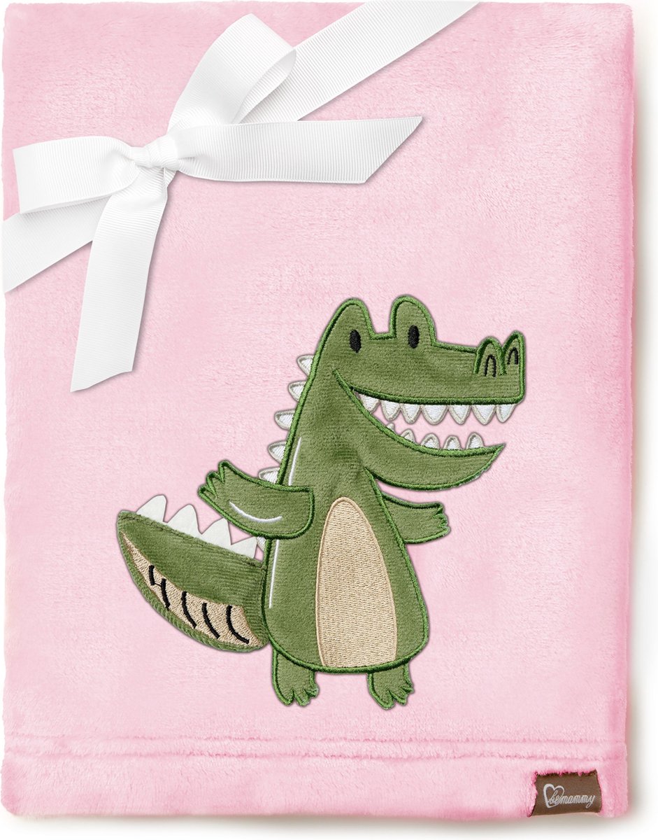 Be Mammy Babydeken - Dekbed - Kinderdeken - Wiegdeken - Dekentje Baby - 76 x 102 cm - Poeder roze - krokodil - BE-BE20-168-BBL