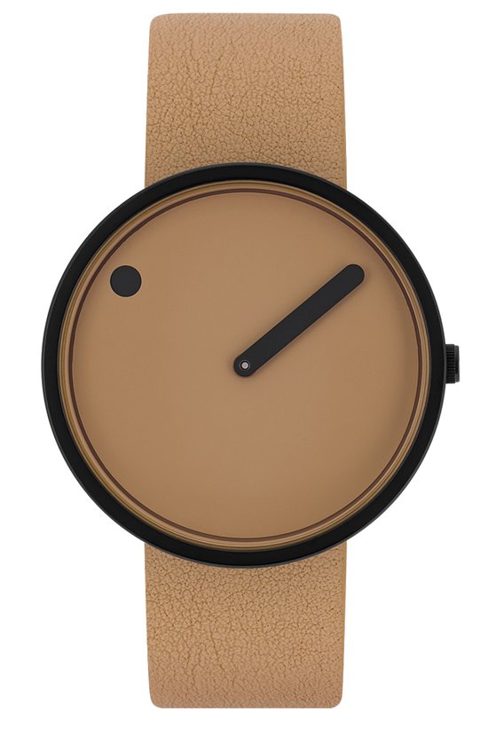 Picto Design Horloge Cappuccino Wijzerplaat, Cappuccino Lederen Horlogeband 43349-4820B - Herenhorloge - 40mm