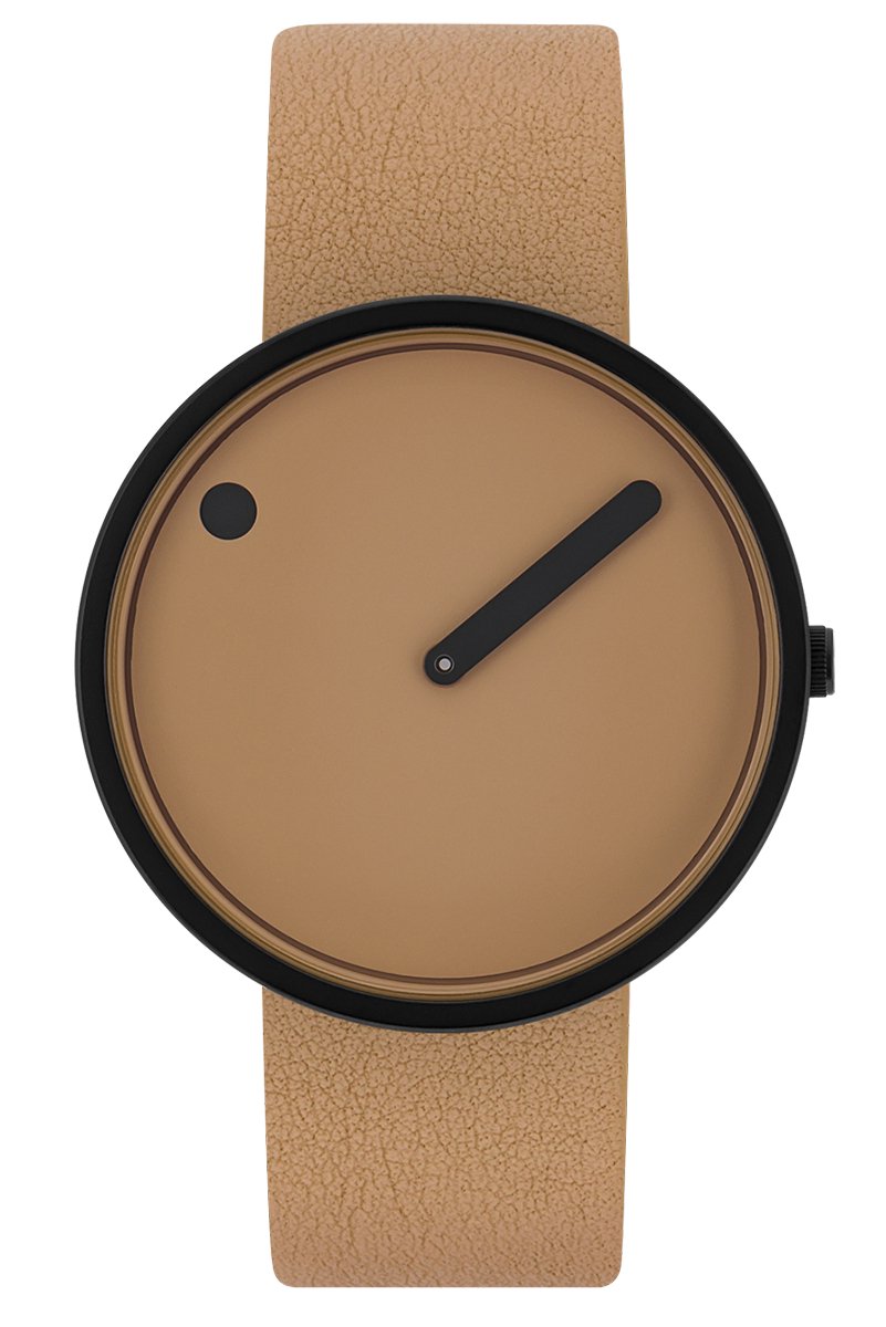 Picto Design Horloge Cappuccino Wijzerplaat, Cappuccino Lederen Horlogeband 43349-4820B - Uniseks - 40mm