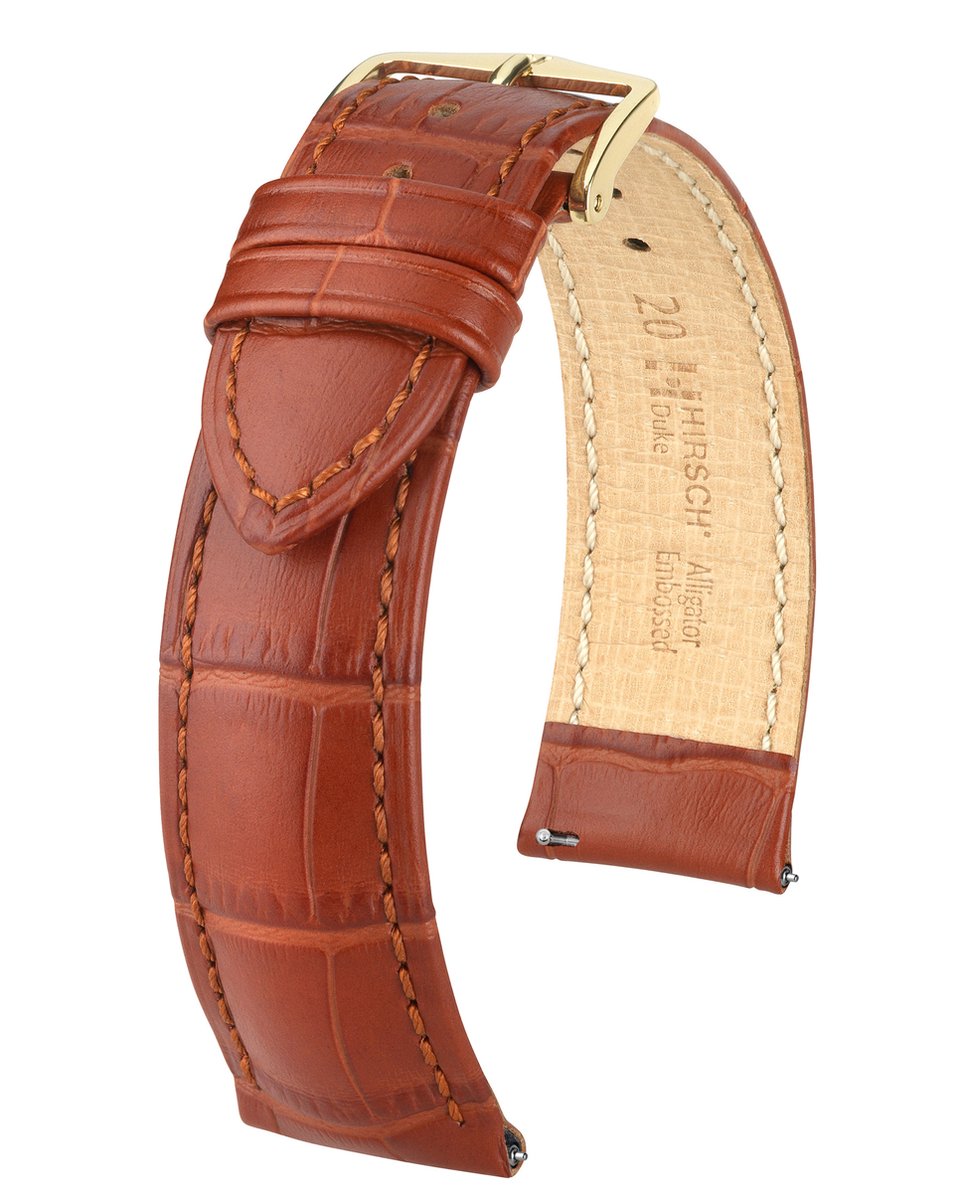 HIRSCH Duke Horlogebandje - Italiaans kalfsleer met reliëf van alligator, 16 mm Breedte bevestiging, goudbruin - glanzend goud Sluit, past op Huawei Watch Fit 2 mini