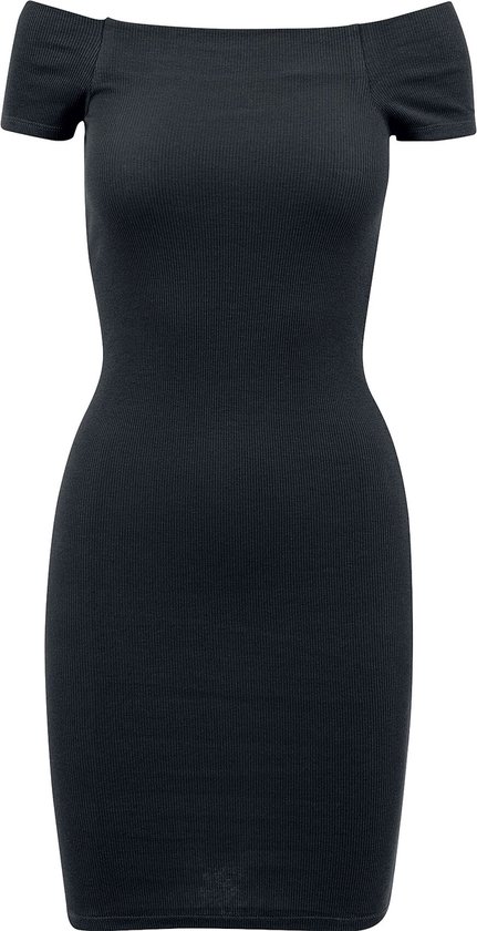 Urban Classics Off Shoulder Rib Dames Korte jurk - zwart - L