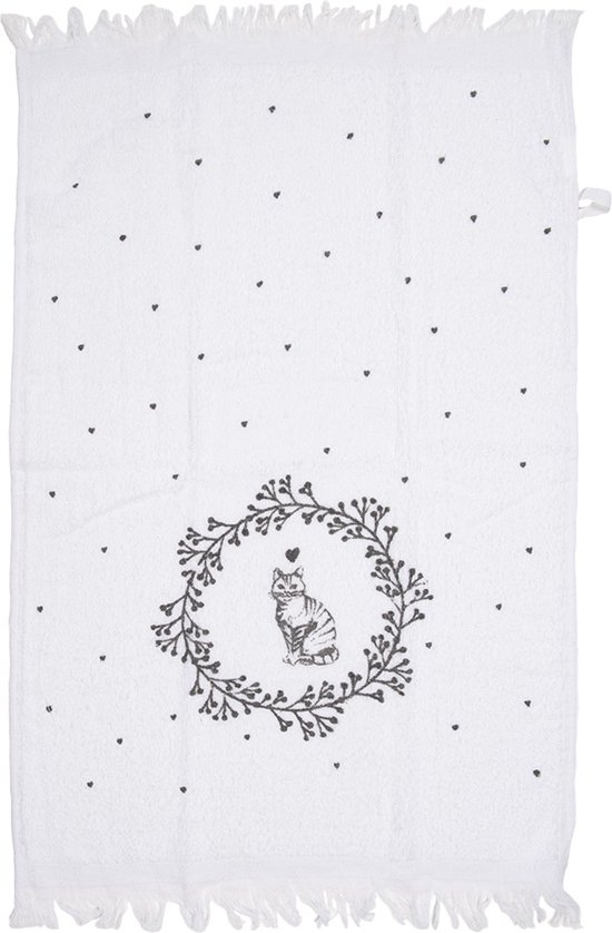 Clayre & Eef Serviette invité 40x66 cm Blanc Coton Chat