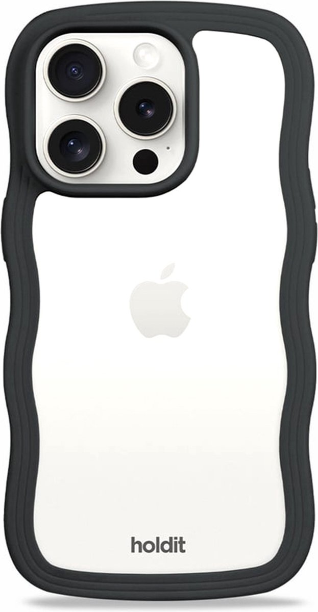 Holdit Wavy Case geschikt voor Apple iPhone 15 Pro - Black / Transparent
