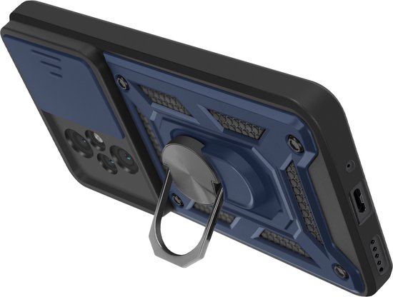 Mayaxess, Hoesje voor Honor 200 Pro Ringsteun Schuifcameradeksel, Nachtblauw