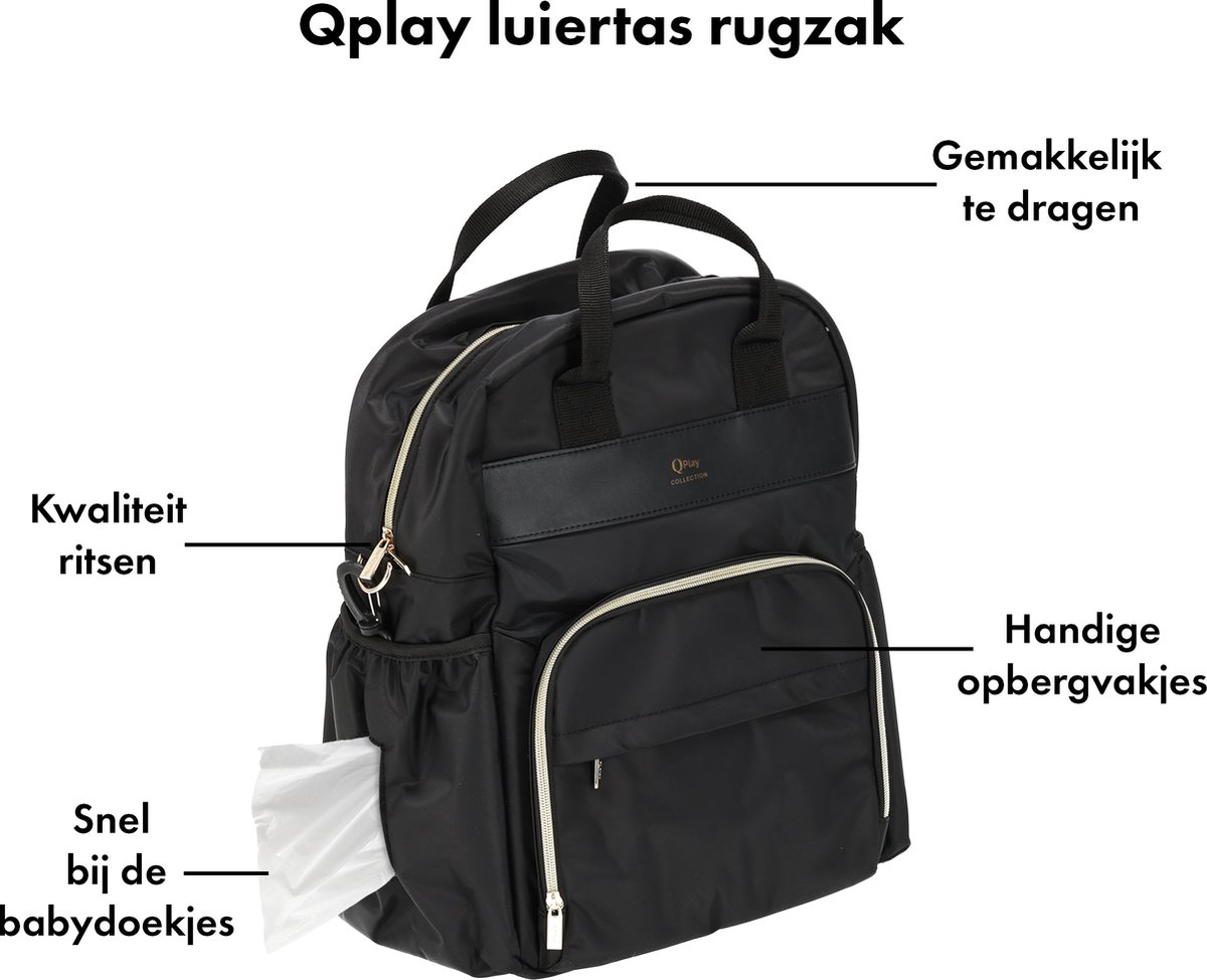 Qplay Luiertas Rugzak - Verzorgingstas Baby Tas - Zwart – foto 3