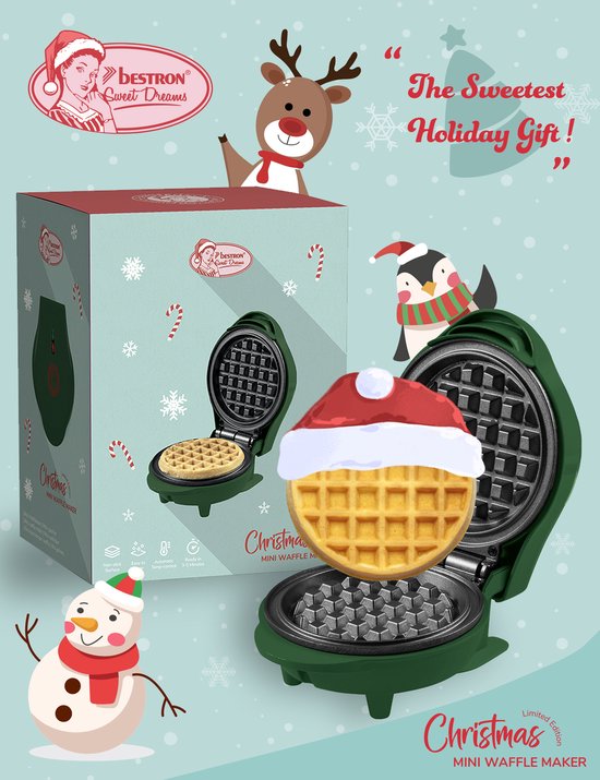 Bestron Wafelijzer - AMW500XMG - 550W - Mini wafel - Anti aanbaklaag - Mat Donker Groen - Kersteditie - 5 jaar garantie — afbeelding 3
