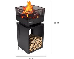 Muntel® Vuurkorf met Vonkenscherm - Houtkachel - Buitenkachel - Tuinhaard - Opslag - Metaal - 39 x 39 x 85 cm