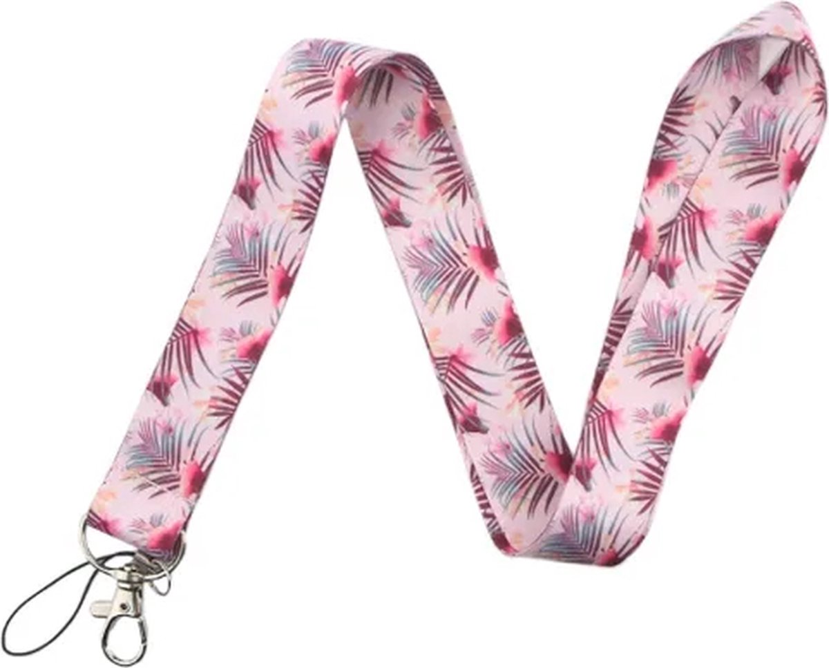 Travel Cords - Keycord Pink Palms - stevig lanyard - sleutelhanger - sleutelkoord - met telefoonkoord - sleutels