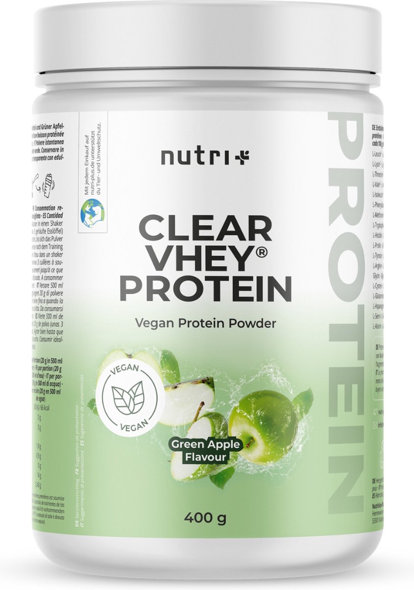 Goedkoopste nutri Clear Vhey Protein - Eiwit limonade Green Apple - Veganistisch proteïnepoeder - heldere eiwitshake met erwteneiwit - 400 g