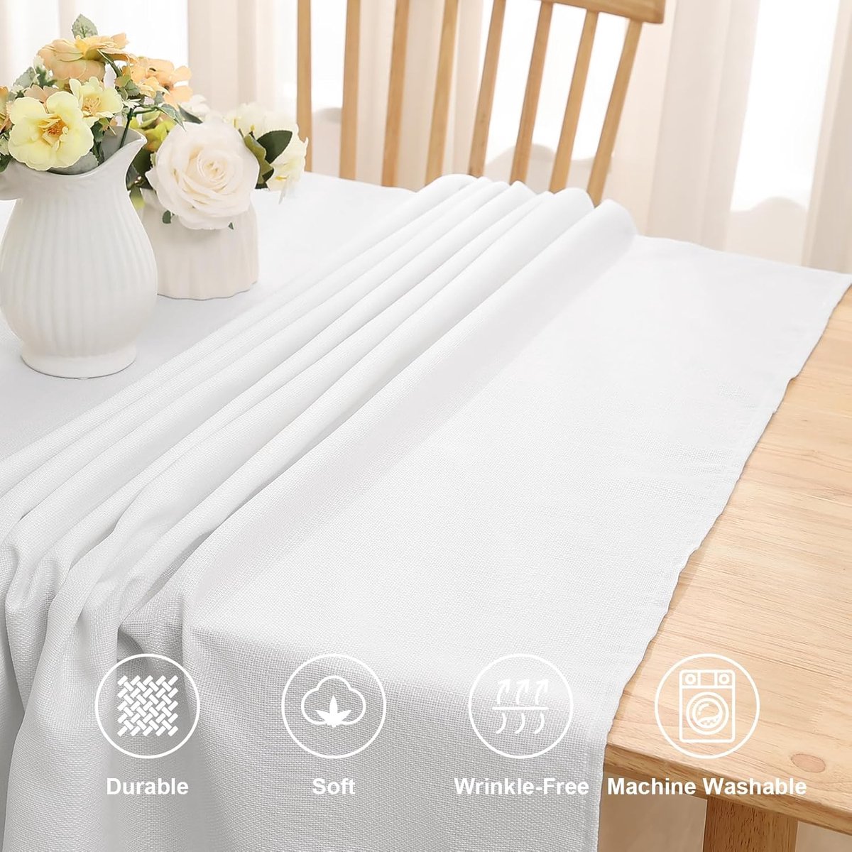 JGS ® Witte Waterafstotende Tafelkleed met Vlekbescherming en Linnen Uiterlijk voor Binnen en Buiten