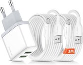 Chargeur USB 2 Portes avec 2 Câbles de charge compatibles iPhone - 3 mètres
