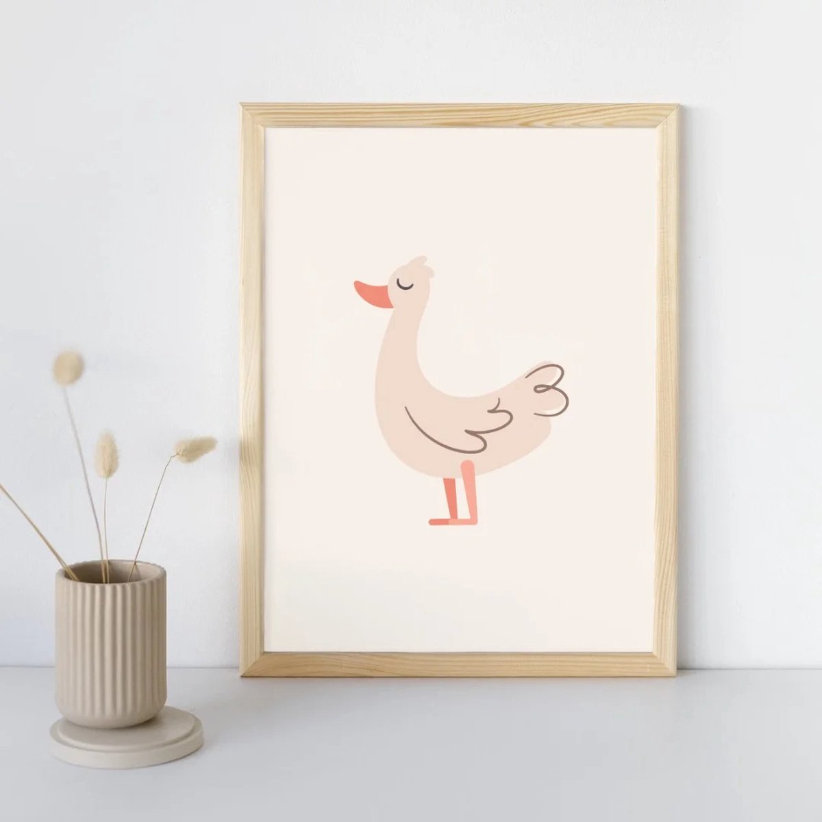 Kinderkamer poster met dieren - Proud goose | Babykamer | kinderkamer decoratie | onderdeel van een drieluik boerderij poster met een gans | Wanddecoratie | 30x40 cm