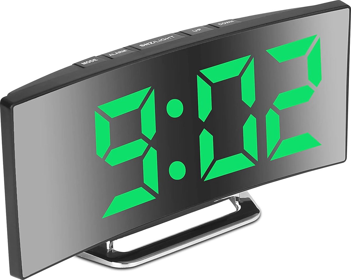Digitale wekker met groot LED-spiegelscherm, temperatuur en sluimerfunctie