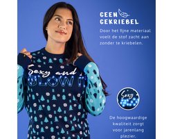 JAP Christmas Kersttrui met lichtjes (maat 3XL) - 100% Gerecycled - Kriebelt niet - Kerstcadeau volwassenen - Foute Kersttrui dames en heren - Sexy and I GLOW IT - Blauw