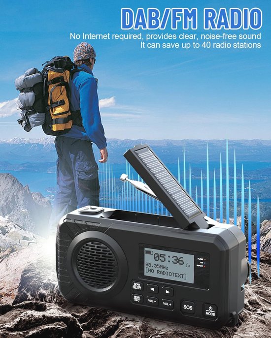 Radio D'urgence à Manivelle Et Solaire - FM/AM, Lampe Torche, Batterie 2000 MAh, étanche IPX3, Charge USB Pour Téléphone - Pour Camping, Survie, Panne De Courant