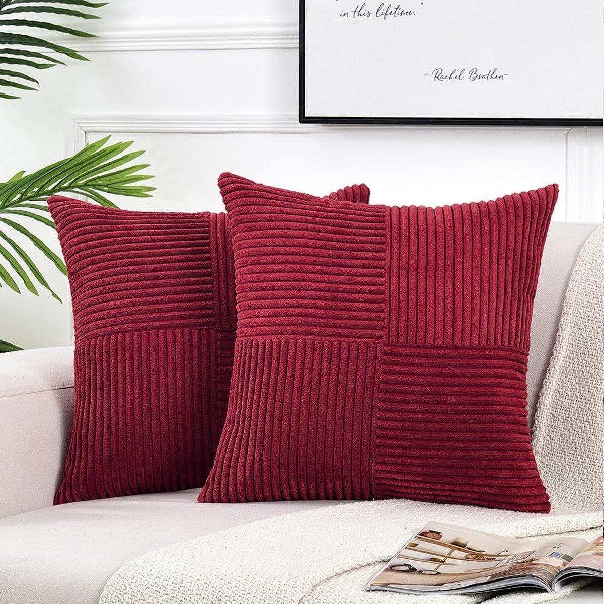 Goodivery ® Set van 2 Luxe Wijnrode Corduroy Kussenhoezen voor Moderne Interieurdecoratie