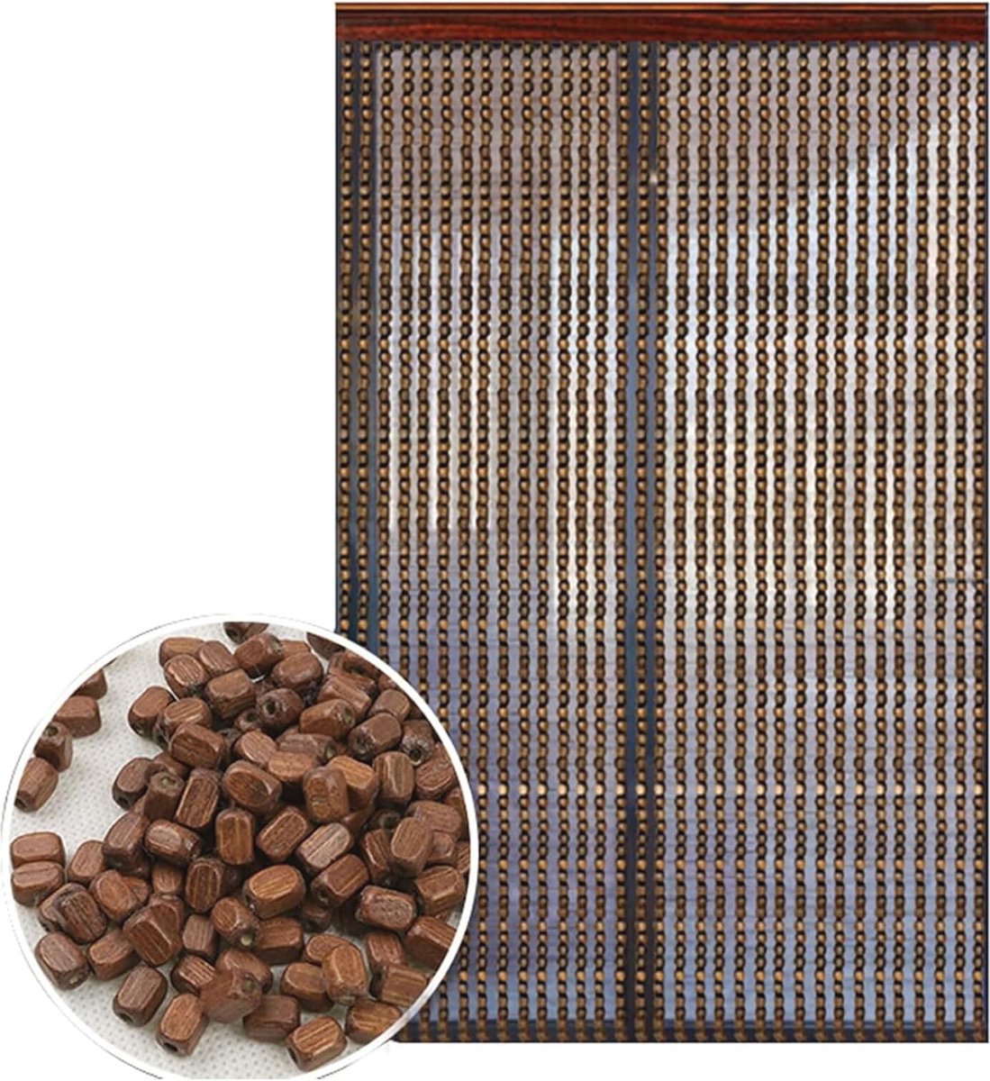 Houten Bamboe Kralengordijnen voor Deuren en Ramen - Decoratieve Ruimteverdeler, Bruin Kralengordijn 90 x 180 cm