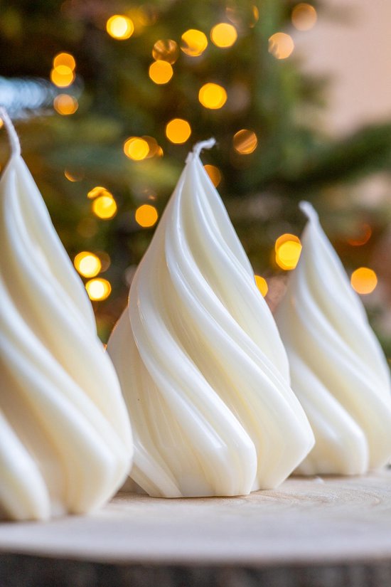 3 stuks Kerstboom Twirl Soja Kaars 12 cm – Handgemaakte Kaars voor Kerstdecoratie – Milieuvriendelijk van Natuurlijke Sojawas – Ideaal als Cadeau of Feestelijke Decoratie voor Winter & Kerstmis – Origineel Geschenk of Tafel Versiering