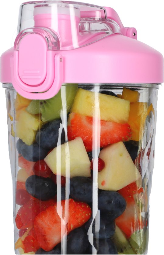 Krachtige Draadloze Blender To Go - Smoothie Maker voor Onderweg - Draagbare Blender met Drinkdop - Mixer voor smoothies - Draadloos opladen mogelijk! - Handmixer voor gezonde drankjes - 600ml - Roze van Merkloos — afbeelding 3