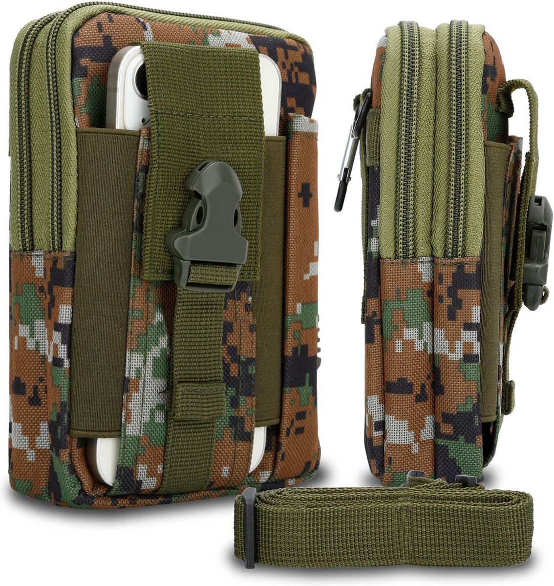 Hoesje geschikt voor WIKO SLIDE in groene camouflage tactische mobiele telefoon molle EDC etui compatibel schoudertache militaire riem case cover