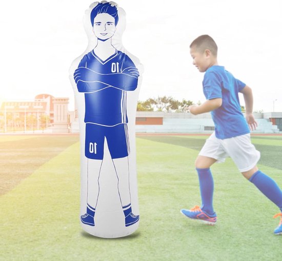 Ejoyous Voetbaltraining Dummy - Opblaasbare Tumbler, 0,35 m, PVC, Boksen, Bokszak, 40 x 160 cm - Voor Training, Keeper, Praktische Trainingspop, Blauw