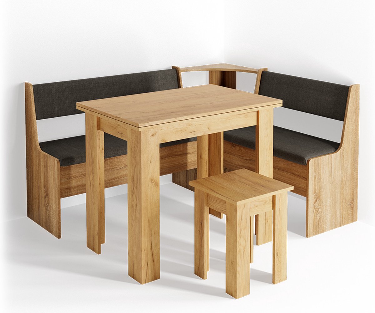 Vicco Roman Hoekbank set – 150 x 120 cm met tafel Krachtige eik goud Goudkleurig Eiken