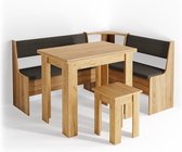 Eetset met uitschuifbare eettafel & bank met zitkussen, wit en eiken