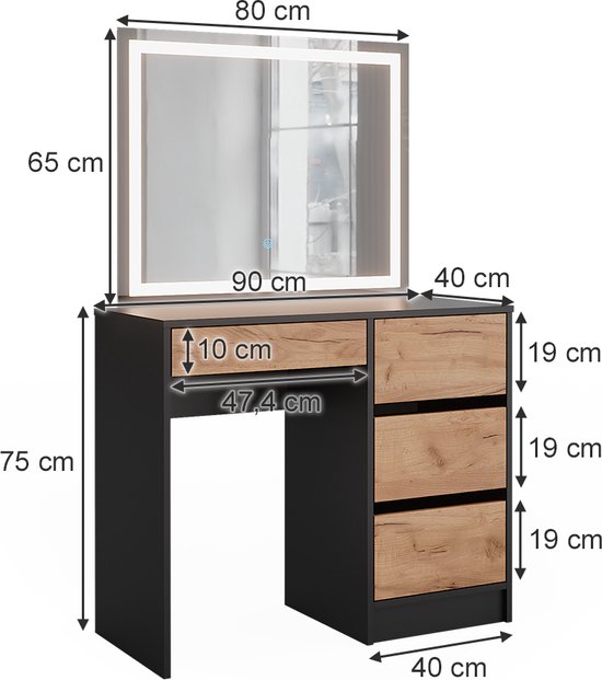Vicco Coiffeuse Sherry, Blanc, 90cm avec éclairage LED | Leroy Merlin