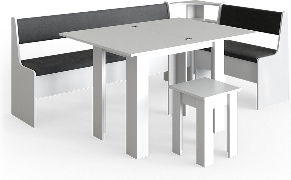 Vicco Roman Hoekbank set – 210 x 120 cm met tafel Wit