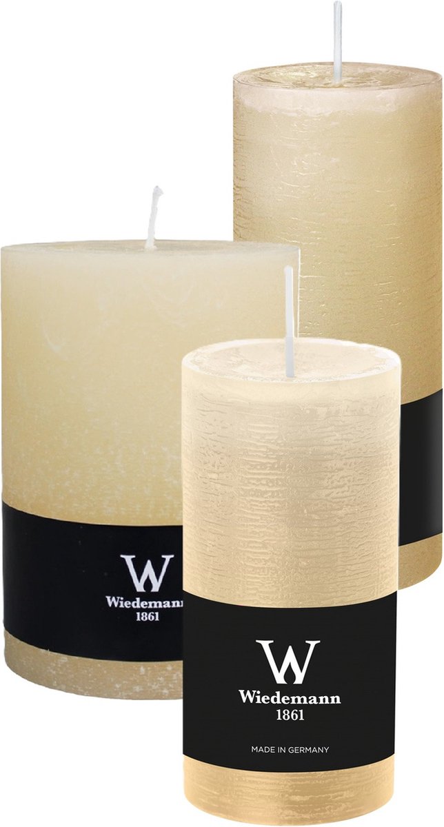 Wiedemann Cilinderkaarsen/stompkaarsen - set van 3 - rustieke kaars - creme wit - 10x14/7x16/6x12 cm