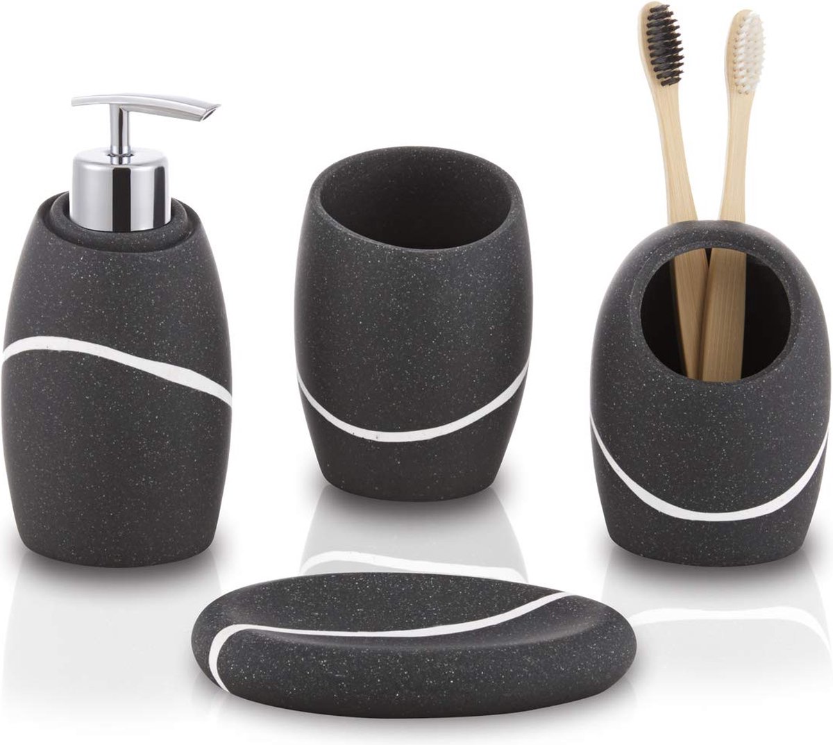 La'Moussawi ® Stijlvol en Functioneel Badkamerset van Vier Delige Organizers in Luxe Steenlook