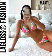 LaGloss® Bikini Floral Print V-string - Maillot de bain de plage - 2 pièces - Mode maillots de bains d'été - Taille L %%