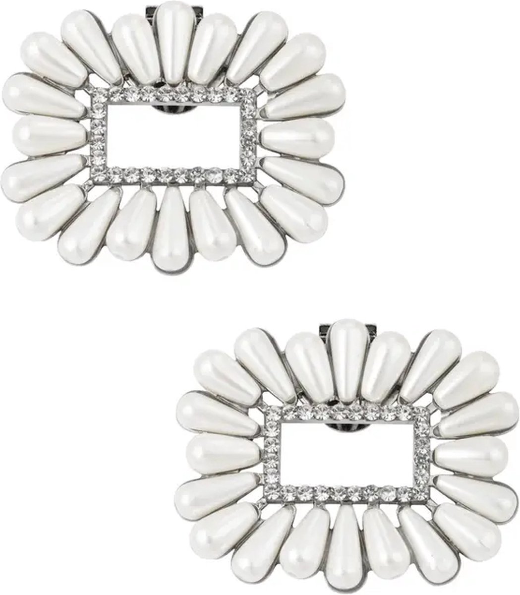 Zilveren Schoenclips Witte Parels - Trendy Schoenaccessoires - Luxe Accessoires voor Je Pumps - Zilver & Wit