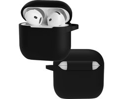Hoes - Geschikt voor Apple AirPods 4 - Siliconen Hoesje met Clip - Silicone Case Cover - Zwart