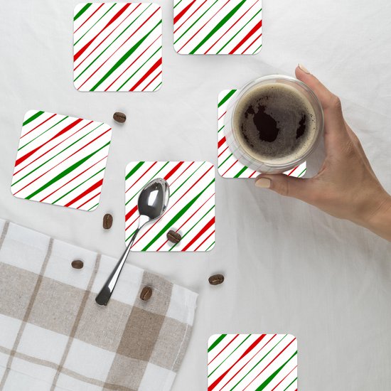 Sous-verres verres pour verres - Motifs - Noël - Rayures - 10x10 cm - Sous-verres en verre - 6 pièces - Décoration de table de Noël - Décoration de table de Noël - Décoration de table