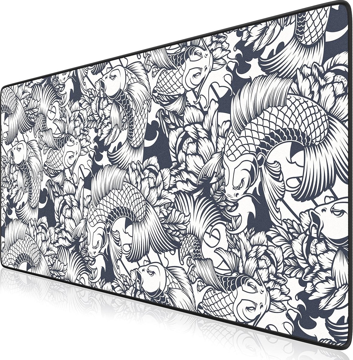 Image of JGS ® Extra Grote Zwarte Gaming Muismat voor Snelheid en Precisie met Koi Design 900x400 mm