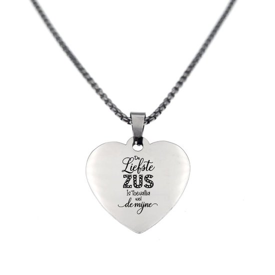 Chaîne en acier inoxydable - Cœur - Argent - Ma sœur la plus douce est par coïncidence la mienne