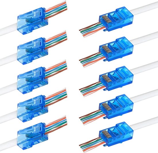 Faconet Set van 20 RJ45 krimpstekkers, netwerkstekker, CAT 5e, CAT 6, STP, afgeschermd, met inrijghulp en hoes, knikbescherming, zwart, stekker voor patchkabel, LAN-kabel