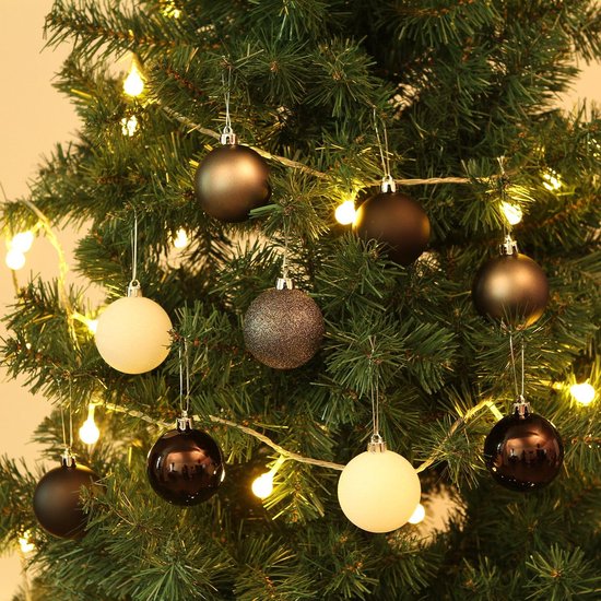 Bdecoll Kerstballen, kerstdecoratieset, 6 cm, kunststof kerstballen met ophanghaakjes, plastic, onbreekbaar, kerstboomversiering, hangende boomdecoratieset, rood, groen, wit, 30 stuks