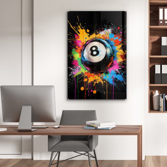 MuchoWow® Peinture sur verre 80x120 cm - Peinture acrylique sur verre - Graffiti - Sport - Boule de Pool - Photo sur verre - Décoration murale salon - Décoration murale chambre - Peintures