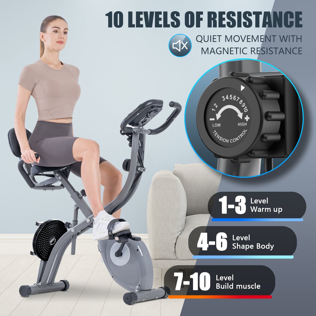 Opvouwbare Hometrainer met 10 Magnetische Weerstandsniveaus - afbeelding 3