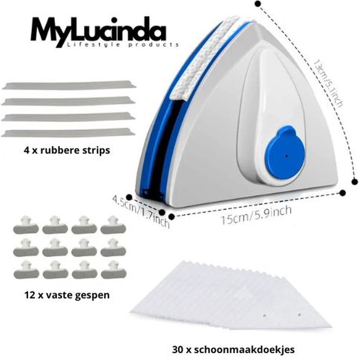 Goedkoopste Mylucinda® - Ramenwasser - Magnetisch en Dubbelzijdig - Automatische Waterafvoer - Geschikt voor Aquariums en Autoglas - Wit/Blauw
