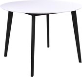 Voma eettafel 105 x 105 cm in wit met zwart rubberhouten onderstel .