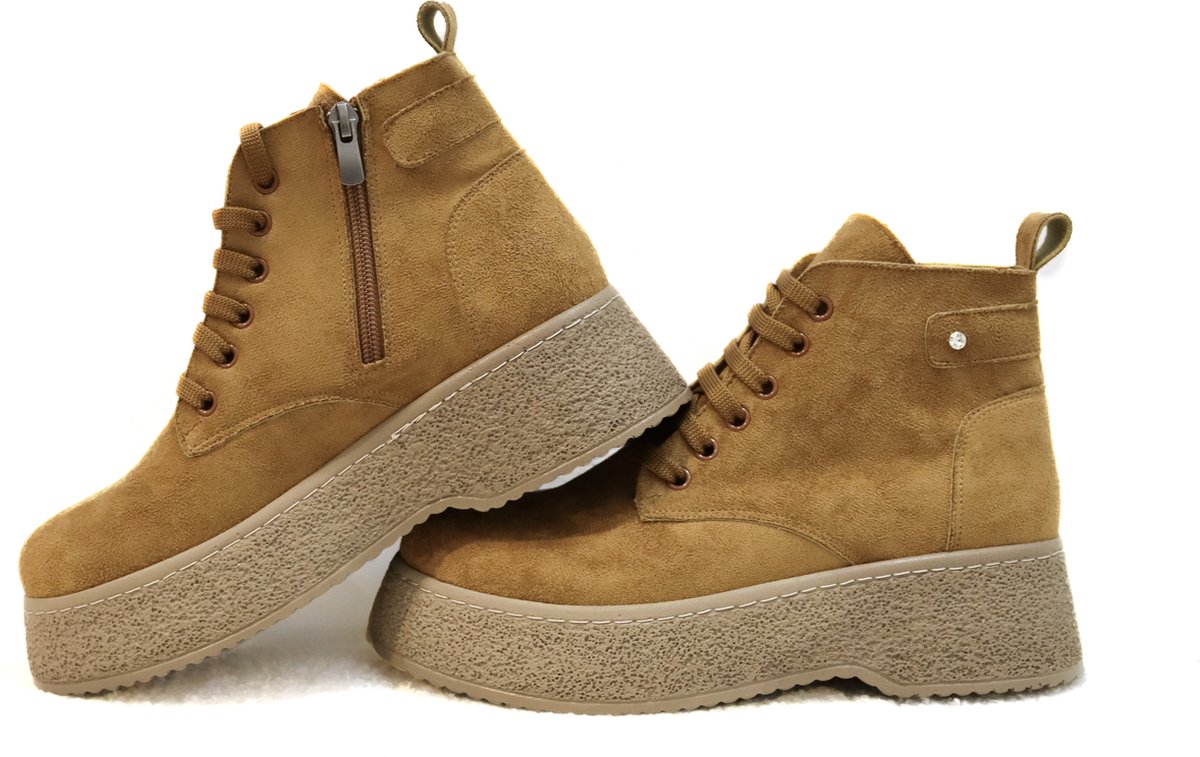 Efrin Veterboots met plateauzool - Bruin
