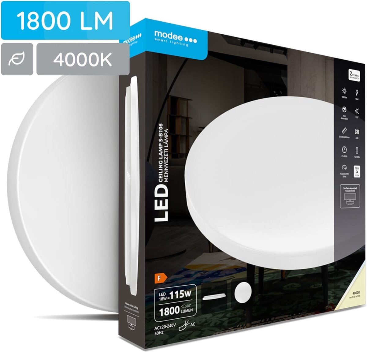 Modee Plafondlamp LED - ø 33cm - 18W - Plafonnière - Neutraal Wit Licht - Rond - Per Stuk