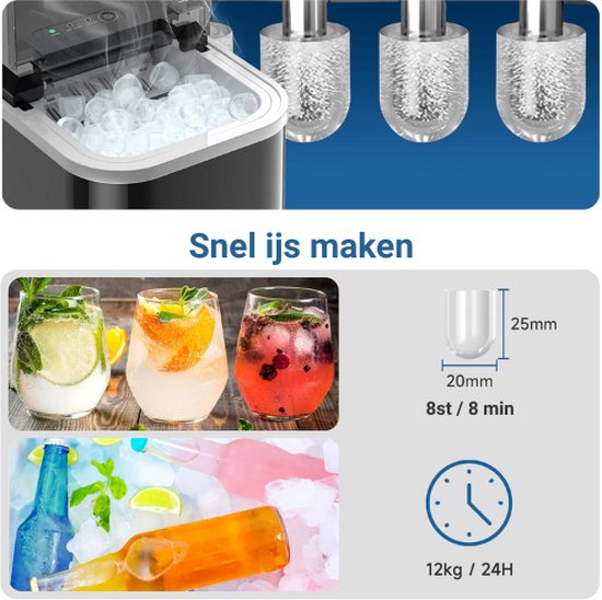 JB® Ijsblokjesmachine - Ijsblokjesmaker - Ijsblokjesmakers - Ijsblokjesmachine Zelfreinigend - Infraroodsensor - Capaciteit 12KG - Zelfreinigingsfunctie - Transparante Venster - Ijsschep Meegeleverd - Binnen 6-10 Min Klaar van JB — afbeelding 2