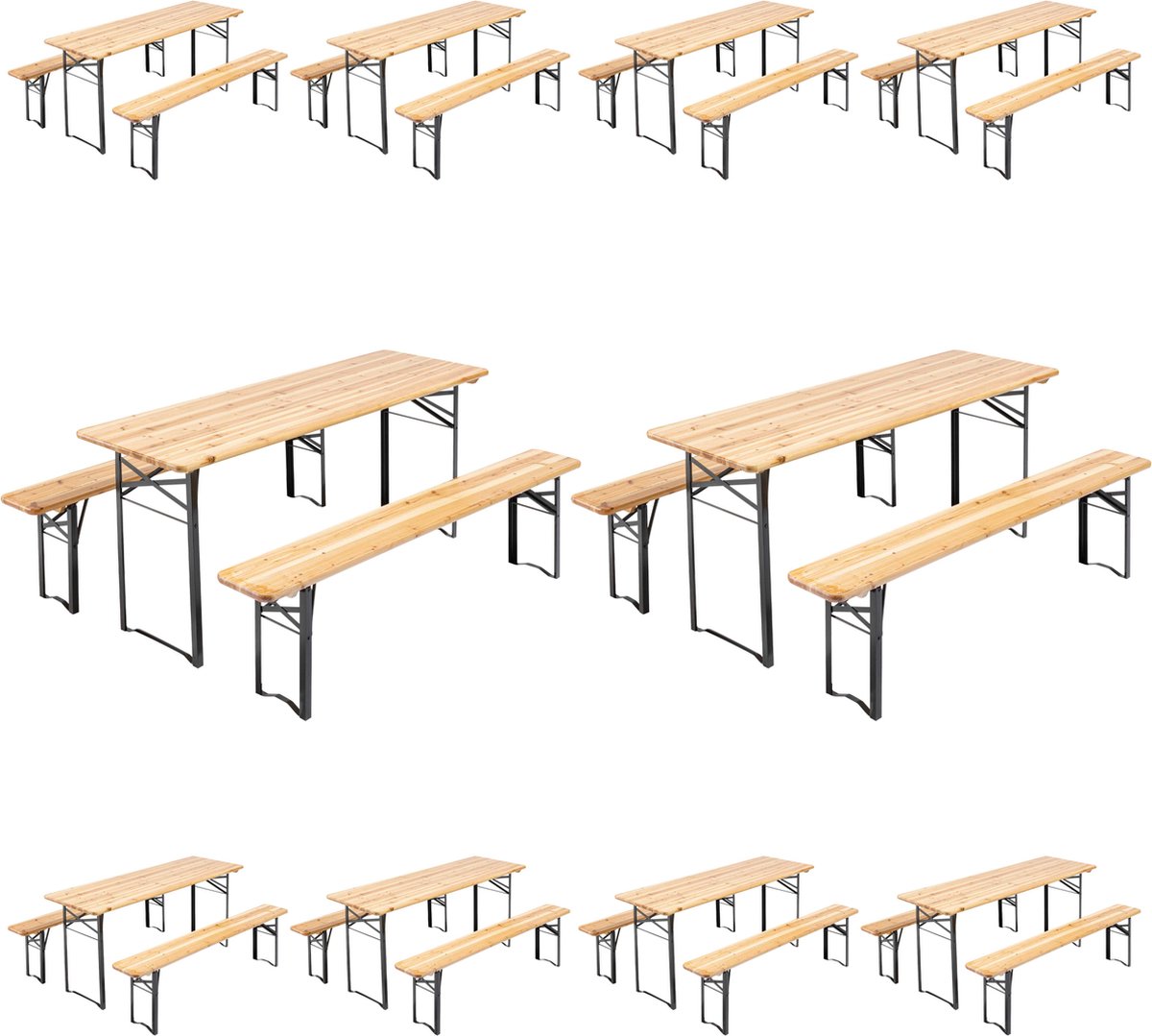 Oviala - Brasserie Ensemble met 180 cm houten tafel en banken - Set van 10 - Munich